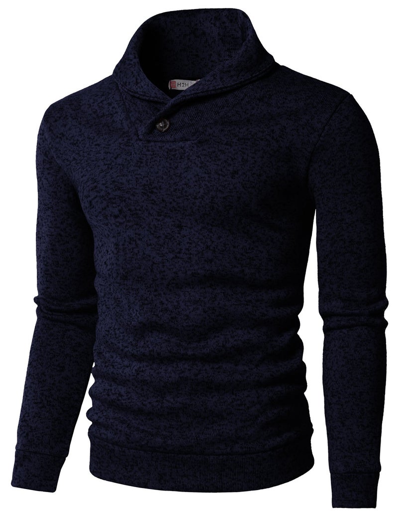 H2H Men's Casual Pullover Polo Sweater Shawl Collar Slim Fit Freece Sweatershirt Navy US L/Asia XL (KMOSWL036) - Image 1